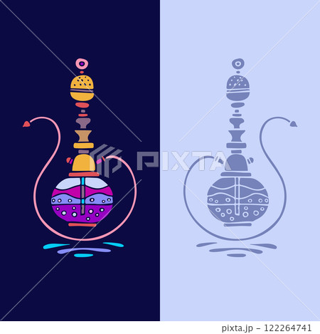 Colorful smoky hookah, hand-drawn vector illustration, logo design. 122264741