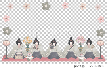 五樂師與水彩桃花相框（女兒節插畫素材） 122264802