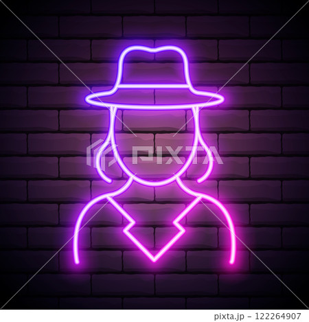 Glowing neon Orthodox jewish hat with sidelocks icon isolated on brick background. Jewish men in the traditional clothing. Judaism symbols. Vector 122264907
