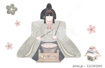水彩で描いた五人囃子（太鼓）のイラスト素材	 122265005