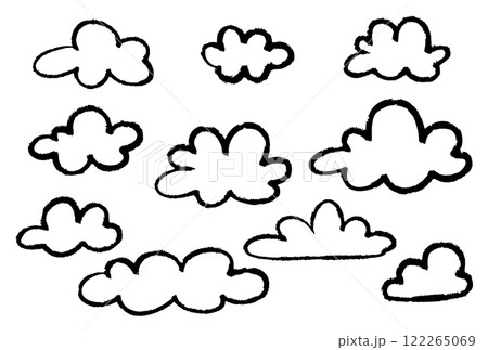 Hand drawn grunge clouds set collection. Various brush cloud vector sketch 122265069