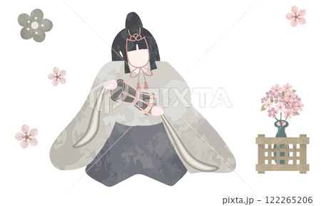 水彩で描いた五人囃子（大鼓）のイラスト素材 122265206