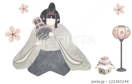 水彩で描いた五人囃子（小鼓）のイラスト素材 122265244