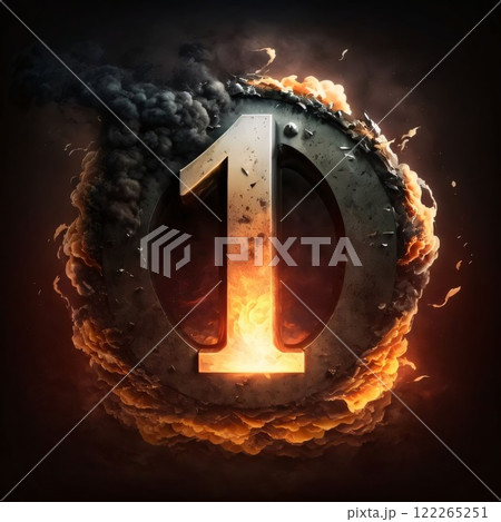 Burning number one with smoke and fire effect, 3D rendering Burning number one with smoke and fire effect, 3D rendering 122265251