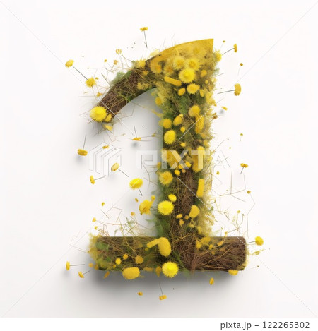 3d rendering of number 1 made of yellow flowers on white background 122265302