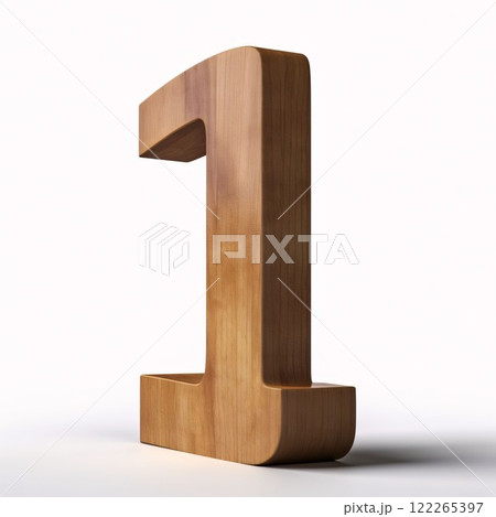 3d render wooden number 1 isolated on white background - 3d rendering 122265397