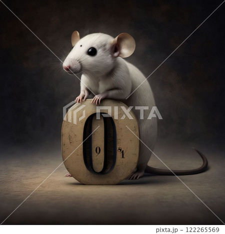 3d rendering of a white rat sitting on a wooden number zero 3d rendering of a white rat sitting on a wooden number zero 122265569