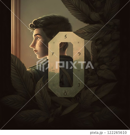 Young woman in the garden with a lock on her head, 3d illustration 122265610