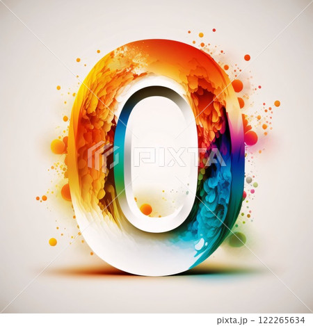 Colorful letter 0 with splashes and drops. Vector illustration. Colorful letter 0 with splashes and drops. Vector illustration. 122265634