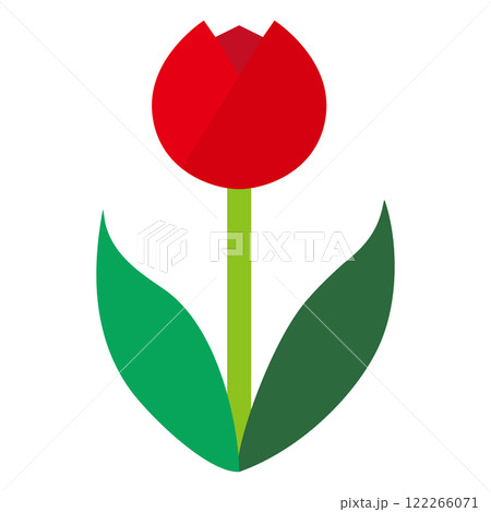赤いチューリップのシンプルでフラットなイラスト　白背景 122266071