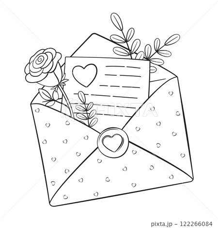 Love letter doodle style. Hand drawn black and white isolated Love letter doodle style. Hand drawn black and white isolated 122266084