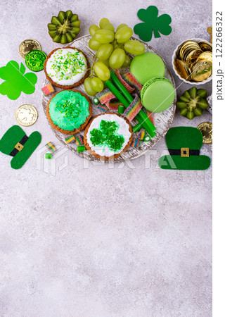St. Patricks Day party food, green beer and shamrock St. Patricks Day party food, green beer and shamrock 122266322