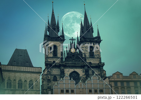 Mystical Prague at Night. Moon is shining 122266501