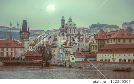 Charles Bridge in mystical Prague in foggy weather. 122266507