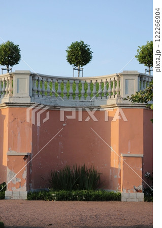 historical architecture of balustrade stairs in park. stone steps and balusters of classic-style 122266904