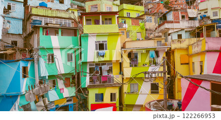 colorful houses in the Santa Marta favela in Rio. 122266953