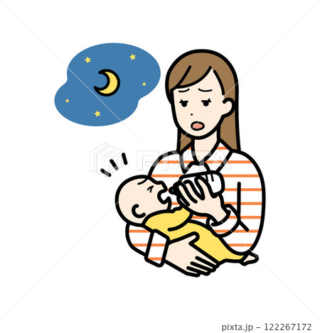 夜に育児をする女性のイラスト 夜に育児をする女性のイラスト 122267172