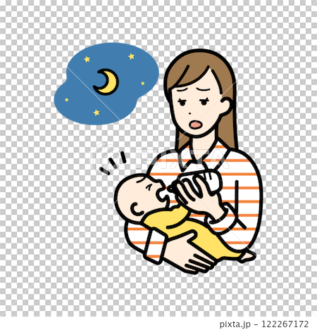 晚上照顧孩子的女人的插圖 晚上照顧孩子的女人的插圖 122267172