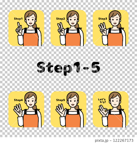 帶有解釋步驟的家庭主婦插圖集 帶有解釋步驟的家庭主婦插圖集 122267173