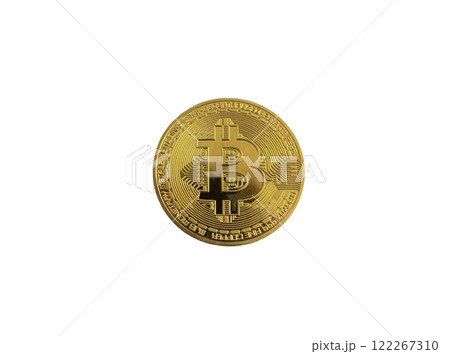 Bitcoin isolated on white background. Cryptocurrency. Golden bitcoin physical Bitcoin isolated on white background. Cryptocurrency. Golden bitcoin physical 122267310
