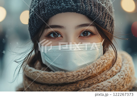 感染症対策をするマスクをした可愛い女性 感染症対策をするマスクをした可愛い女性 122267373