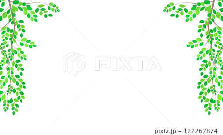 爽やかな新緑の葉っぱフレーム素材　左右 122267874