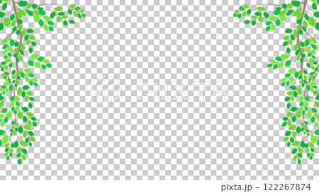 爽やかな新緑の葉っぱフレーム素材　左右 122267874