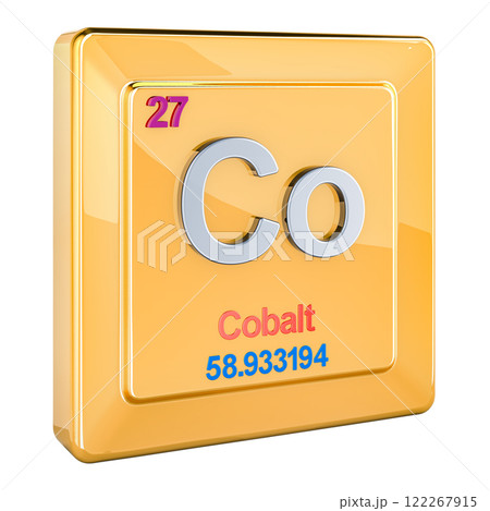Cobalt Co, chemical element sign with number 27 in periodic table. 3D rendering 122267915