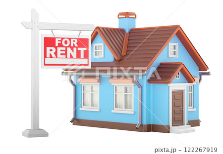 Home with For Rent real estate sign, 3D rendering Home with For Rent real estate sign, 3D rendering 122267919