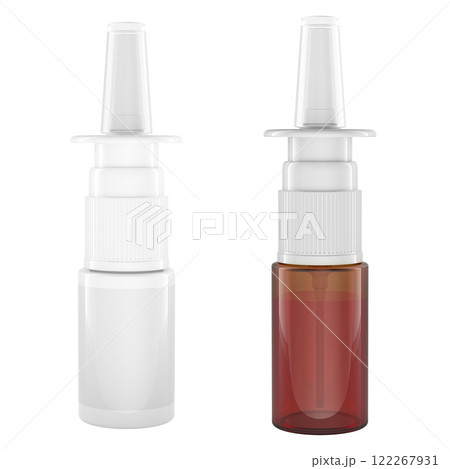 White plastic nasal spray bottle and nasal spray glass bottle, 3D rendering 122267931