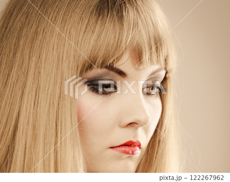 Angry dissatisfied elegant woman lady. Angry dissatisfied elegant woman lady. 122267962