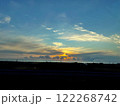 車窓から見た海に落ちていく夕日 122268742