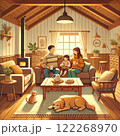 リビングでくつろぐ家族 122268970
