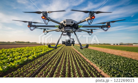【16:9版】ドローン画像 農地で作物を調べるドローン 4本アーム 白 シルバー グレー 【16:9版】ドローン画像 農地で作物を調べるドローン 4本アーム 白 シルバー グレー 122269015
