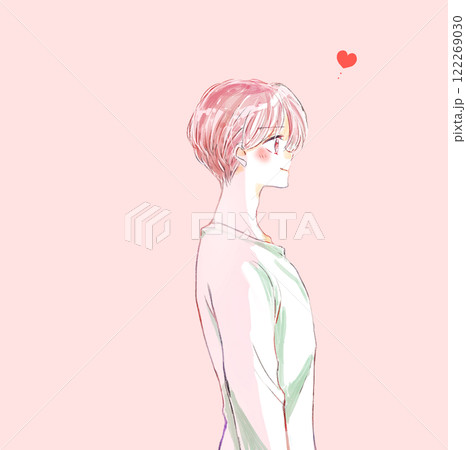 恋する笑顔の男性　横側 122269030