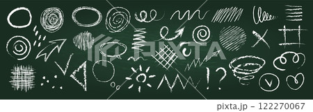 Arrow chalk drawing. Circle brush sketch. Crayon doodle icon. Scribble line symbol. Hatching texture pen by hand. Stroke marker. Drawn grunge on blackboard. Grunge graphic. Vector pencil elements set Arrow chalk drawing. Circle brush sketch. Crayon doodle icon. Scribble line symbol. Hatching texture pen by hand. Stroke marker. Drawn grunge on blackboard. Grunge graphic. Vector pencil elements set 122270067