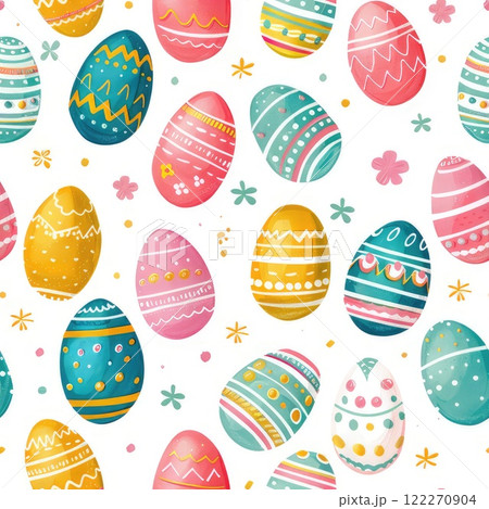 Vibrant colorful Easter eggs on a crisp white background AI-generated content. Vibrant colorful Easter eggs on a crisp white background AI-generated content. 122270904