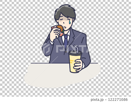 A male student or a young man in a suit eating fast food alone with a sad feeling A male student or a young man in a suit eating fast food alone with a sad feeling 122271086
