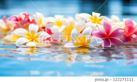 frangipani plumeria flower in clear water frangipani plumeria flower in clear water 122271111