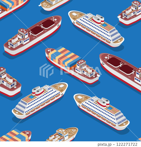 Seamless pattern. Isometric ships. Vector illustration. Seamless pattern. Isometric ships. Vector illustration. 122271722
