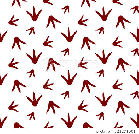 Seamless pattern. Paw footprints of crow, raven, magpie, sparrow, dove, bird. rooster paw print, silhouette. Vector isolated on white. Pet shop, textile, print, clothing, textile, wrapping, postcard Seamless pattern. Paw footprints of crow, raven, magpie, sparrow, dove, bird. rooster paw print, silhouette. Vector isolated on white. Pet shop, textile, print, clothing, textile, wrapping, postcard 122271901