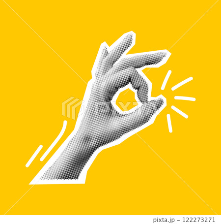 Hand showing Ok gesture halftone collage vector illustration Hand showing Ok gesture halftone collage vector illustration 122273271