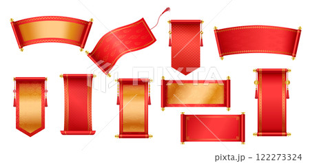 Traditional blank Chinese scrolls realistic color icons set 122273324