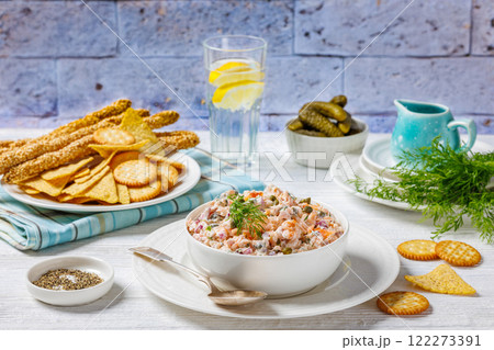 salmon dip with caper, red onion, fresh dill and sour cream salmon dip with caper, red onion, fresh dill and sour cream 122273391
