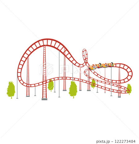 Roller coaster in flat design. Amusement park extreme attraction with loop. Vector illustration isolated. Roller coaster in flat design. Amusement park extreme attraction with loop. Vector illustration isolated. 122273484