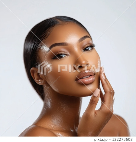 Radiant beauty portrait highlighting glowing skin for skincare concepts and wellness 122273608