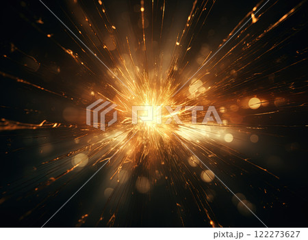 Star flare with yellow rays and beams on dark background. Generated AI. 122273627