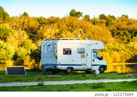 Rv caravan on nature. Autumn time. Rv caravan on nature. Autumn time. 122273884