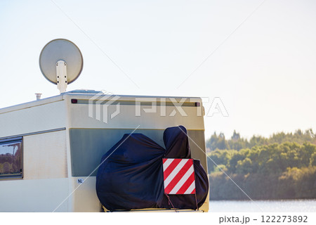 Satellite dish on roof of motor home Satellite dish on roof of motor home 122273892