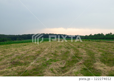 Cloudy landscape of the sky before the storm above country roads and fields Cloudy landscape of the sky before the storm above country roads and fields 122274012